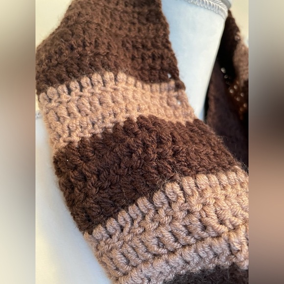 Handmade Crochet Infinity Brown Striped Scarf - Picture 12 of 13